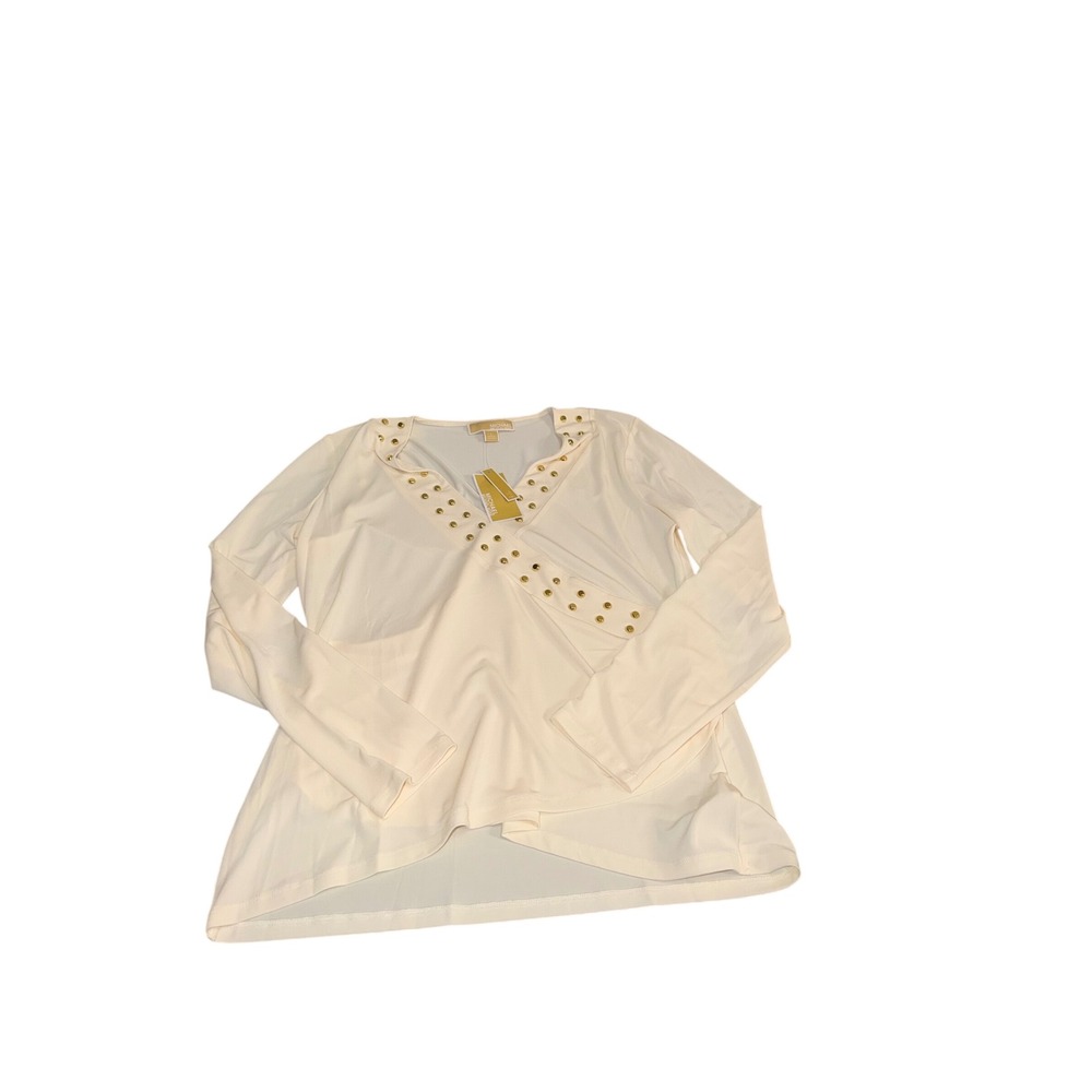 Michael Kors Women's Cream V Neck Long Sleeve Blouse Top Size Large